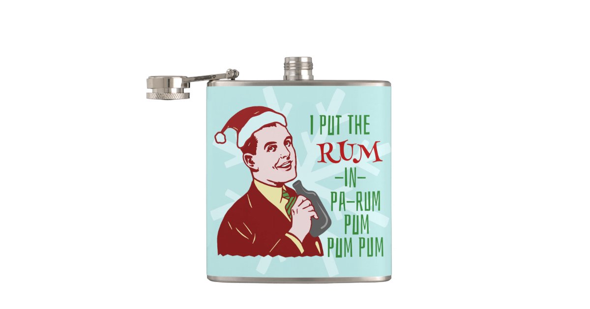 Funny Christmas Retro Rum Drinking Woman Holiday Hip Flask, Zazzle