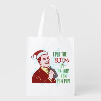 Funny Christmas Retro Rum Drinking Man Holiday Reusable Grocery Bag by FunnyTShirtsAndMore at Zazzle