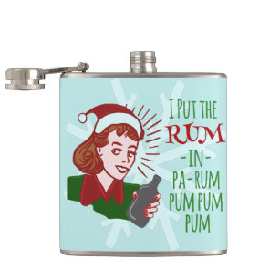 Funny Christmas Retro Rum Drinking Woman Holiday Hip Flask