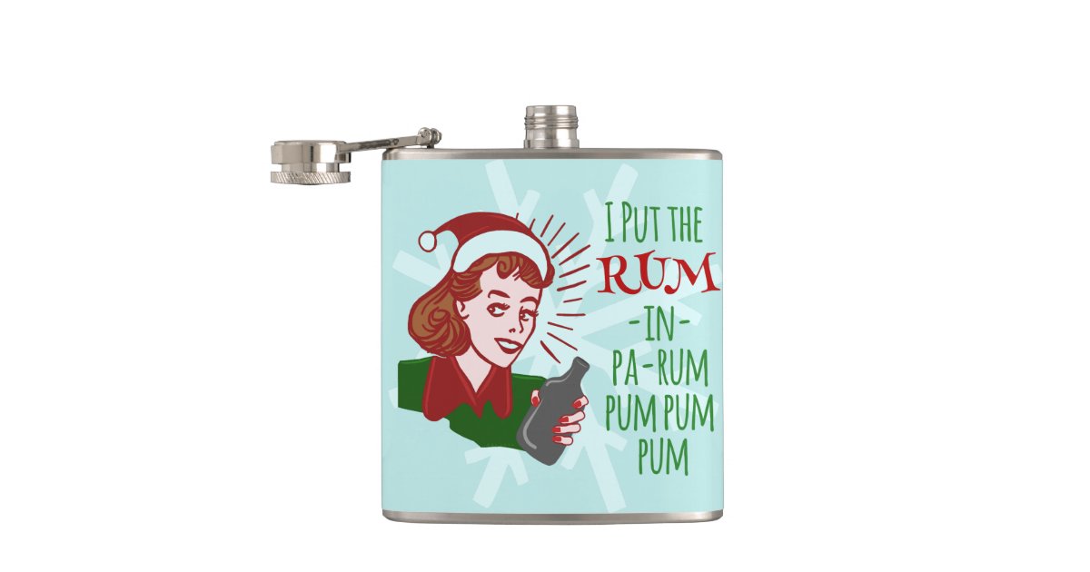 Funny Christmas Retro Rum Drinking Woman Holiday Hip Flask, Zazzle