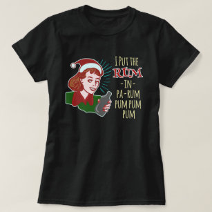 Funny Christmas Retro Rum Drinking Woman Holiday T-Shirt