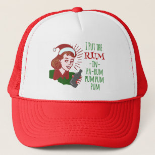 Funny Christmas Retro Rum Drinking Woman Holiday Trucker Hat
