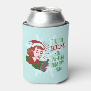 Funny Christmas Retro Rum Woman Drinking Holiday Can Cooler