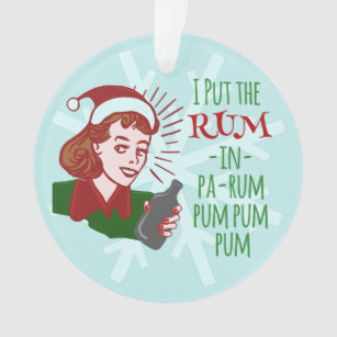 Funny Christmas Retro Woman Drinking Rum Holiday Ornament
