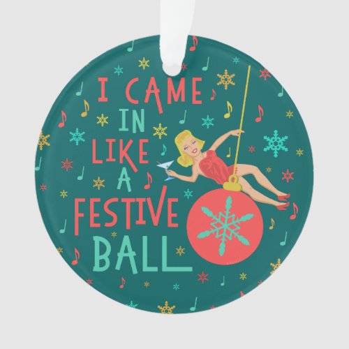Funny Christmas Retro Woman on Festive Xmas Ball Ornament