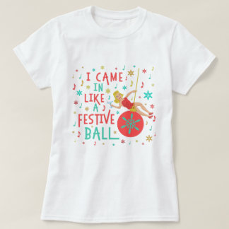 Funny Christmas Retro Woman on Festive Xmas Ball T-Shirt