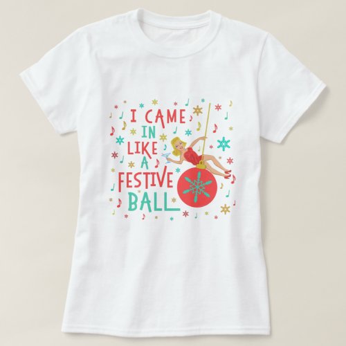 Funny Christmas Retro Woman on Festive Xmas Ball T_Shirt