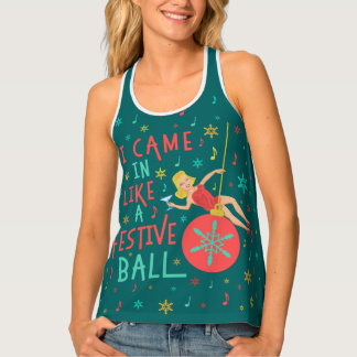 Funny Christmas Retro Woman on Festive Xmas Ball Tank Top