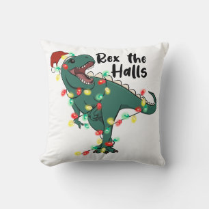 Funny Christmas Rex The Halls T-rex Throw Pillow