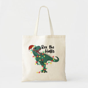 Funny Christmas Rex The Halls T-rex Tote Bag