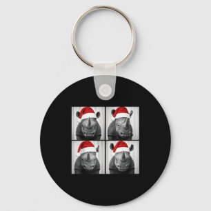 Funny Christmas Rhinoceros Santa Photo Booth Safar Keychain