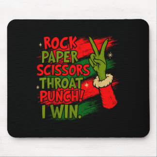 Funny Christmas Rock Paper Scissors Throat Punch Mouse Pad