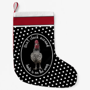 Funny Christmas Rooster Black White Dots Small Christmas Stocking