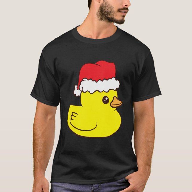 Funny Christmas Rubber Duck With Santa Hat Love Ru T-Shirt (Front)
