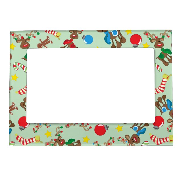 Funny Christmas Rudolph Cartoon Pattern Magnetic Photo Frame (Front)