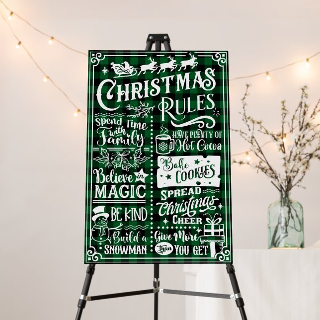 Funny Christmas Rules Green Black Plaid Foam Board (In Situ (Stand))