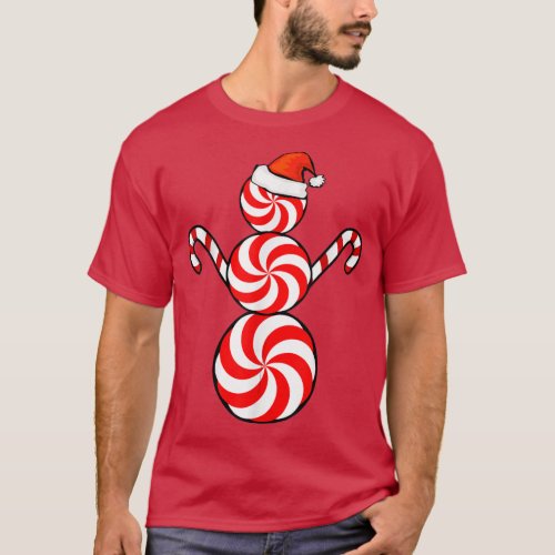 Funny Christmas s Peppermint Candy Snowman  T_Shirt