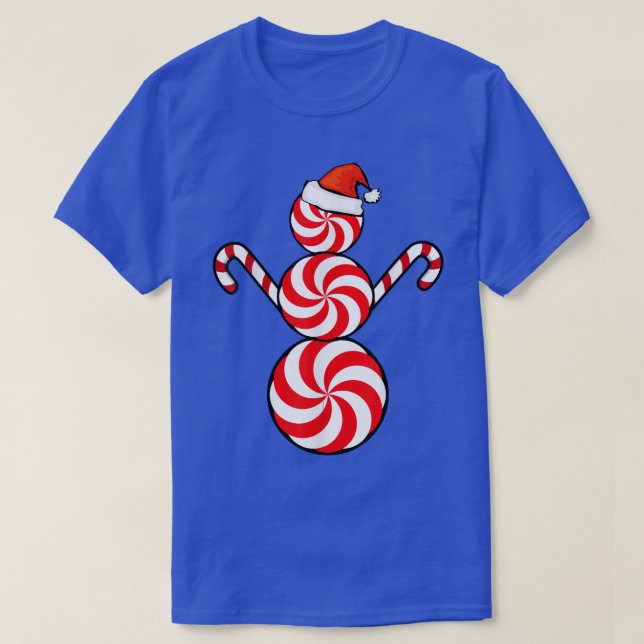 Funny Christmas s Peppermint Candy Snowman  T-Shirt (Design Front)