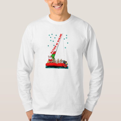 Funny Christmas Sailor Santa in Sailboat T_Shirt