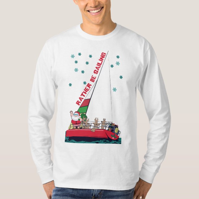 Funny Christmas Sailor Santa Sailing T-Shirt (Front)