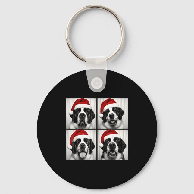 Funny Christmas Saint Bernard Santa Dog Lover Phot Keychain (Front)