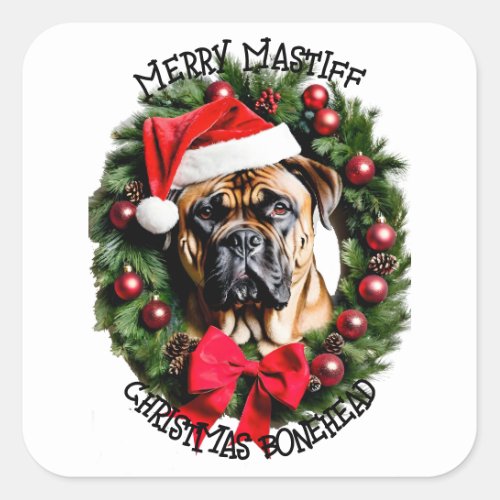 Funny Christmas Santa Bull Mastiff Custom Personal Square Sticker