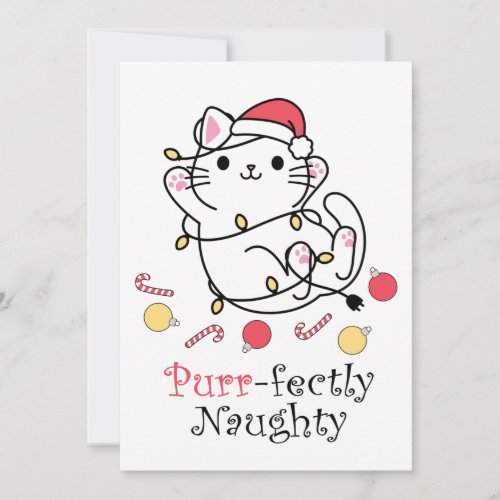 Funny Christmas Santa Cat Purrfectly Naughty Holiday Card