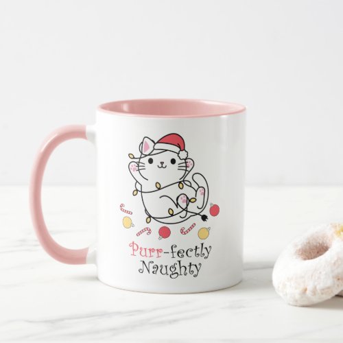 Funny Christmas Santa Cat Purrfectly Naughty Mug