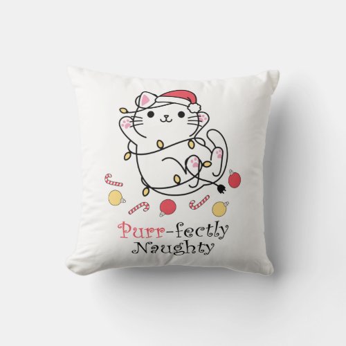 Funny Christmas Santa Cat Purrfectly Naughty Throw Pillow
