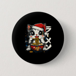 Funny Christmas Santa Cat Ramen Japanese Kawaii An Button