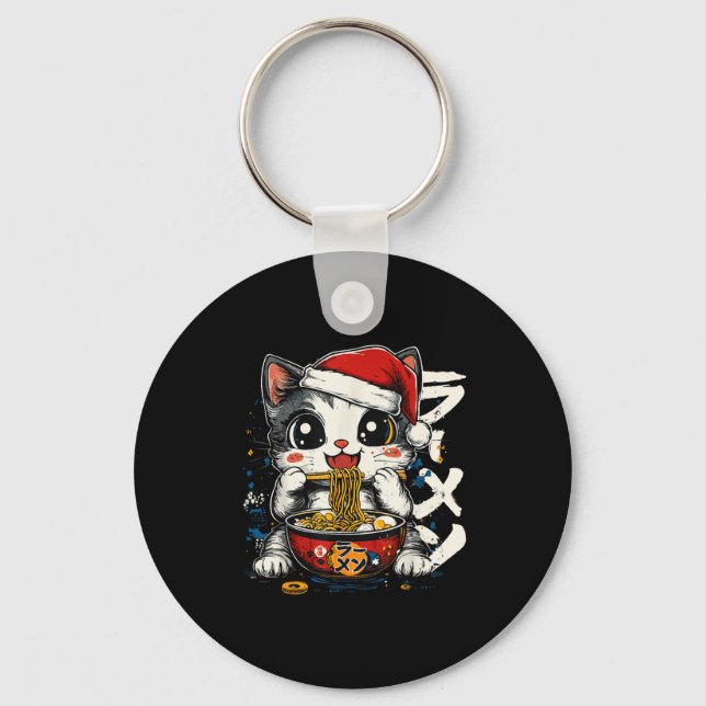 Funny Christmas Santa Cat Ramen Japanese Kawaii An Keychain (Front)