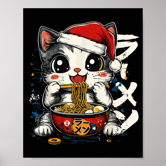 Funny Christmas Santa Cat Ramen Japanese Kawaii An Poster (Front)