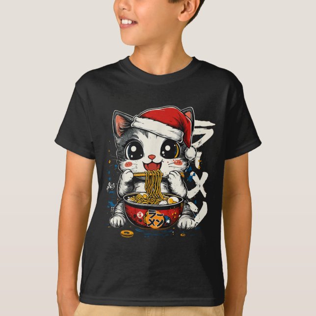Funny Christmas Santa Cat Ramen Japanese Kawaii An T-Shirt (Front)