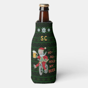 Funny Christmas Santa Claus Beer Humor Monogrammed Bottle Cooler