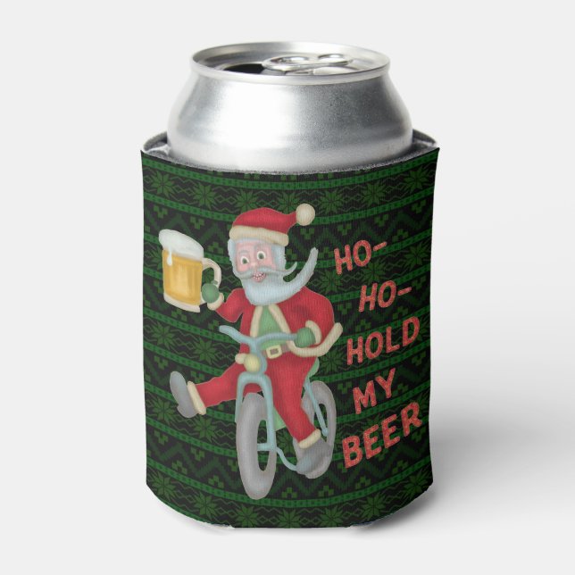 Funny Christmas Santa Claus Beer Humor Monogrammed Can Cooler (Can Front)