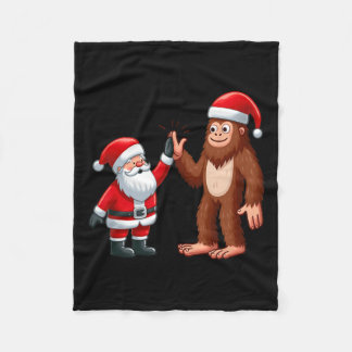 Funny Christmas Santa Claus Bigfoot High-fiving Xm Fleece Blanket