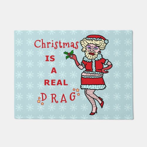 Funny Christmas Santa Claus Drag Bah Humbug Party Doormat