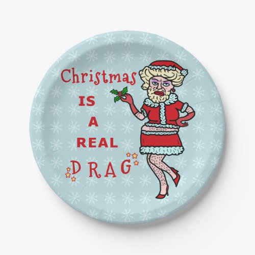 Funny Christmas Santa Claus Drag Bah Humbug Party Paper Plates