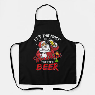 Funny Christmas Santa Claus Drinking Beer Wonderfu Apron