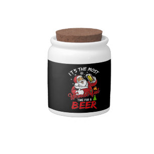Funny Christmas Santa Claus Drinking Beer Wonderfu Candy Jar