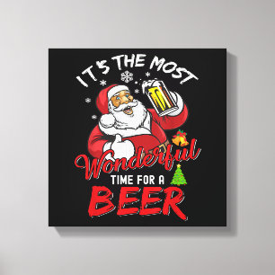 Funny Christmas Santa Claus Drinking Beer Wonderfu Canvas Print
