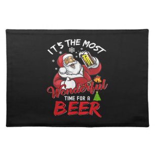 Funny Christmas Santa Claus Drinking Beer Wonderfu Cloth Placemat