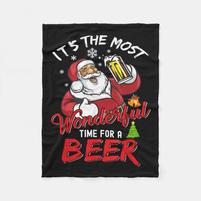 Funny Christmas Santa Claus Drinking Beer Wonderfu Fleece Blanket (Front)
