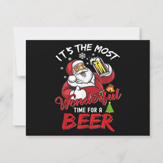 Funny Christmas Santa Claus Drinking Beer Wonderfu Holiday Card (Front)