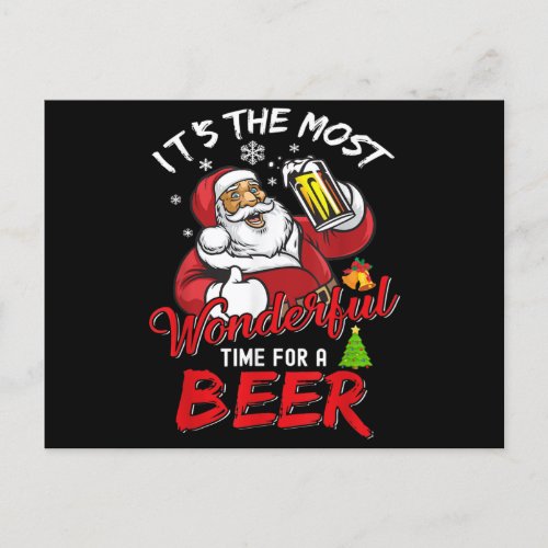 Funny Christmas Santa Claus Drinking Beer Wonderfu Holiday Postcard