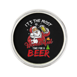Funny Christmas Santa Claus Drinking Beer Wonderfu Lapel Pin