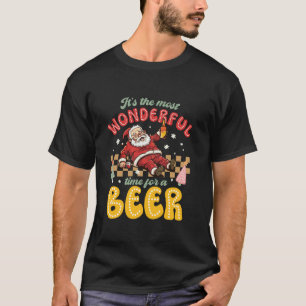 Funny Christmas Santa Claus Drinking Beer Wonderfu T-Shirt