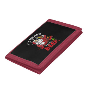 Funny Christmas Santa Claus Drinking Beer Wonderfu Tri-fold Wallet