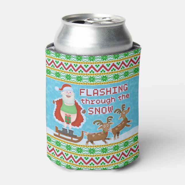Funny Christmas | Santa Claus Flashing Thru Snow Can Cooler (Can Front)