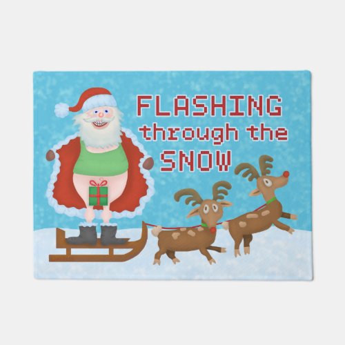 Funny Christmas  Santa Claus Flashing Thru Snow Doormat